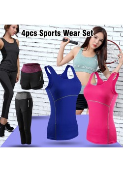 Linxport Ladies 4pcs Sleeveless Assorted Design & Color Sports Wear Set, LLT8, 12292
